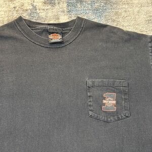 Vintage Harley-Davidson Mens XL Faded Black Pocket Tee Y2K Skater Grunge